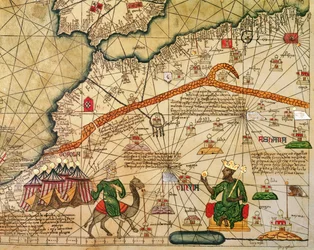Detail van kopie van een Catalaanse kaart van Europa en Noord-Afrika, gepresenteerd aan Karel V van Frankrijk in 1381